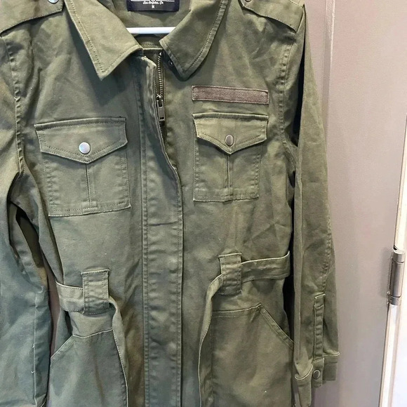 AMERICAN ORIGINAL REWASH MILITARY STYLE OLIVE GREEN UTILITY JACKET WITH BELT MED - Picture 6 of 6